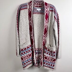 Lucky Brand Woman’s Size Small Southwestern Aztec Open Cardigan Pockets